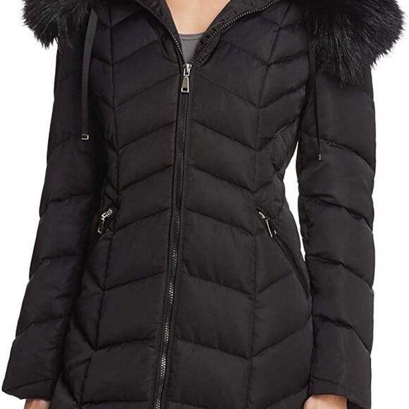Gorgeous Tahari Mid Length Puffer Coat w/faux fur hood trim In Blk Plus Size XXL - Picture 6 of 15